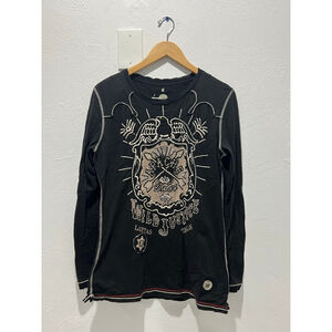 Women's Double D Ranch Black Long Sleeve Tee L with White Embroidery